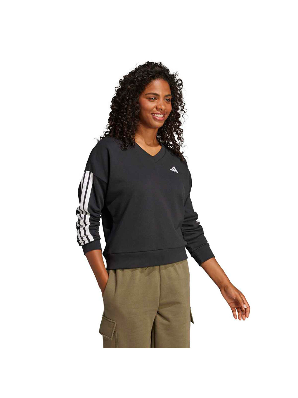 Essentials 3 Stripes French Terry Kadın Siyah Sweatshirt-1