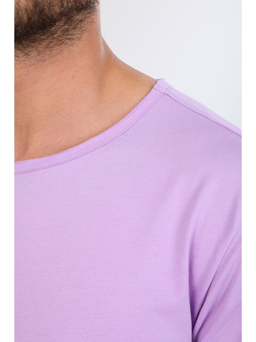 Lila Oversize Fit Pamuklu Kısa Kollu Basic Uniseks Pis Yaka Unisex Tişört-3