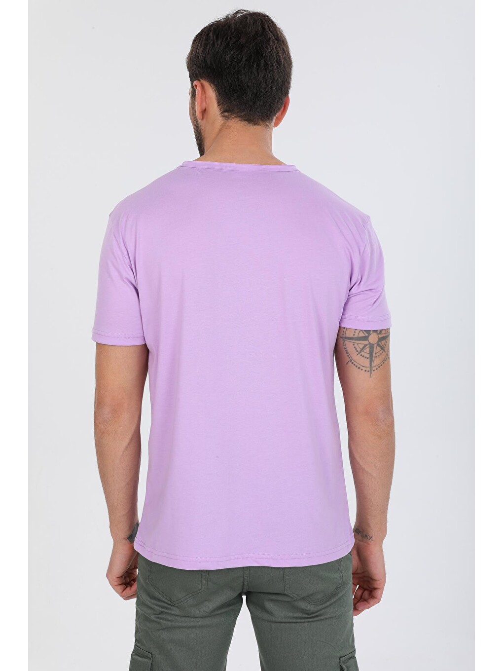 Lila Oversize Fit Pamuklu Kısa Kollu Basic Uniseks Pis Yaka Unisex Tişört-4