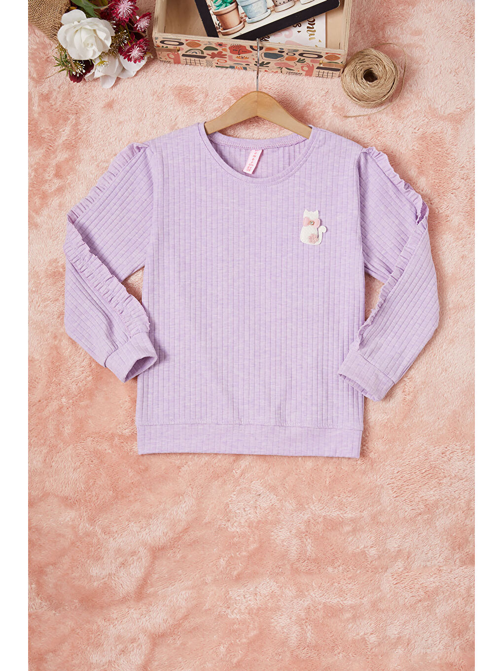 Pembe Life Kids Club Lila Fırfırlı Kedi Nakışlı Kız Çocuk Sweatshirt16577