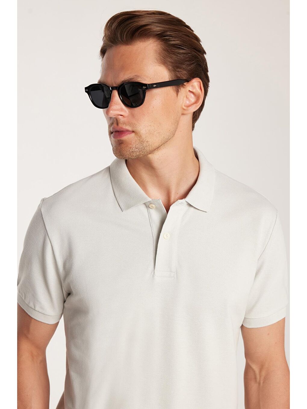 Erkek Slim Fit Dar Kesim %100 Pamuk Gri Polo Yaka Tişört-1