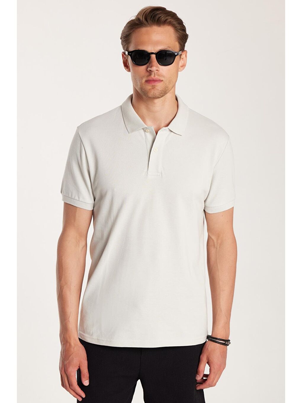 Erkek Slim Fit Dar Kesim %100 Pamuk Gri Polo Yaka Tişört-3