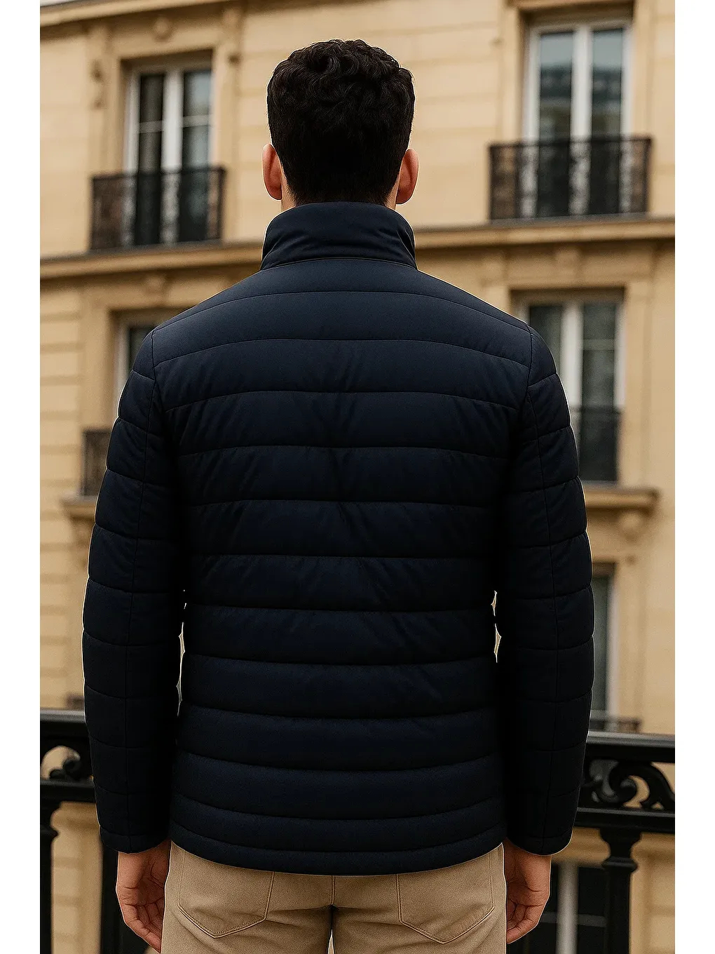 Erkek Trend Basic Dik Yaka Kışlık Lacivert Şişme Mont-4