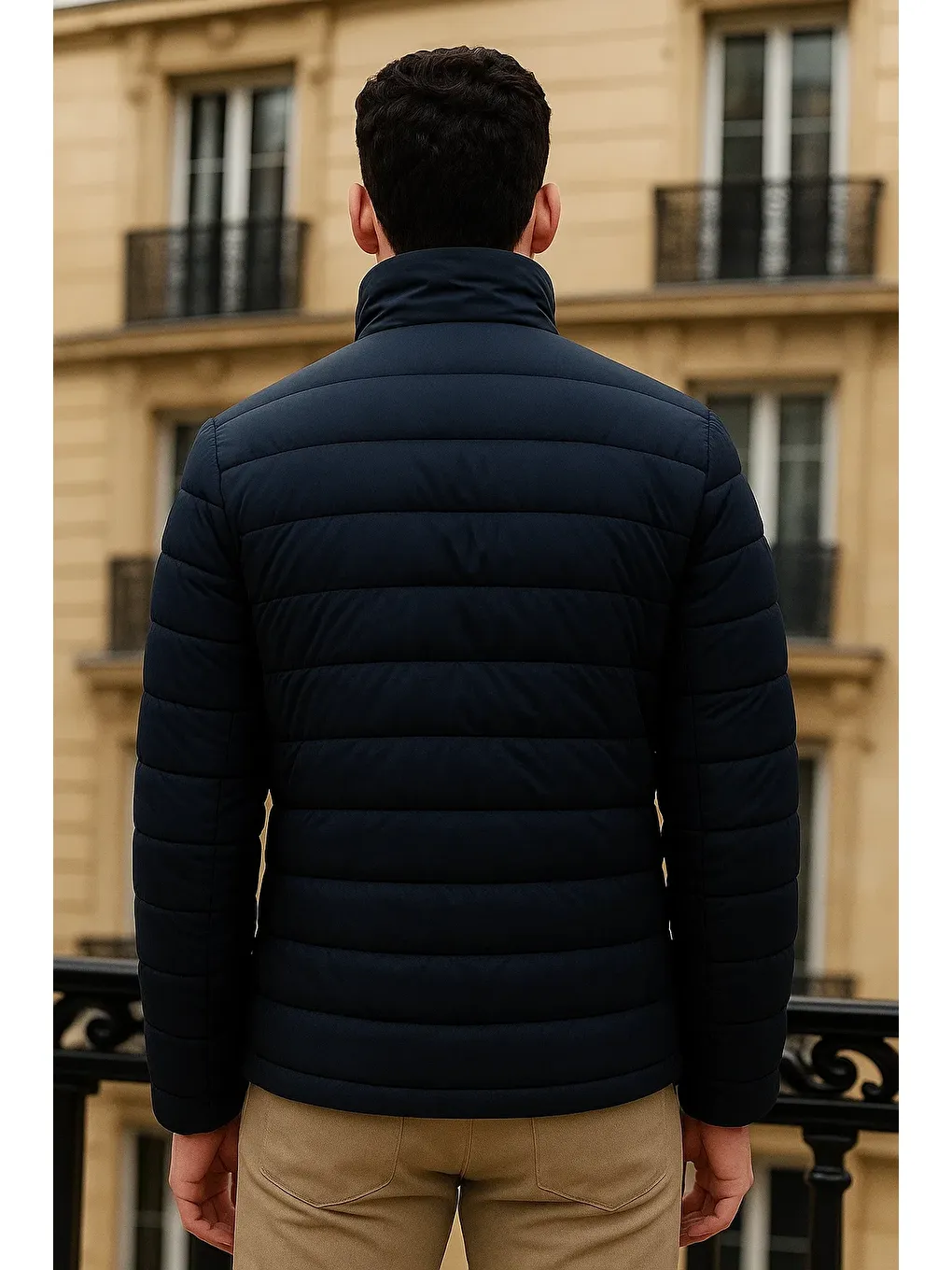 Erkek Trend Basic Dik Yaka Kışlık Lacivert Şişme Mont-5