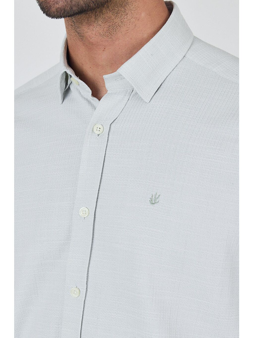 Turkuaz Su Yeşili Biritli Yaka Düz Casual Pamuklu Comfort Fit Gömlek 1004250221-3