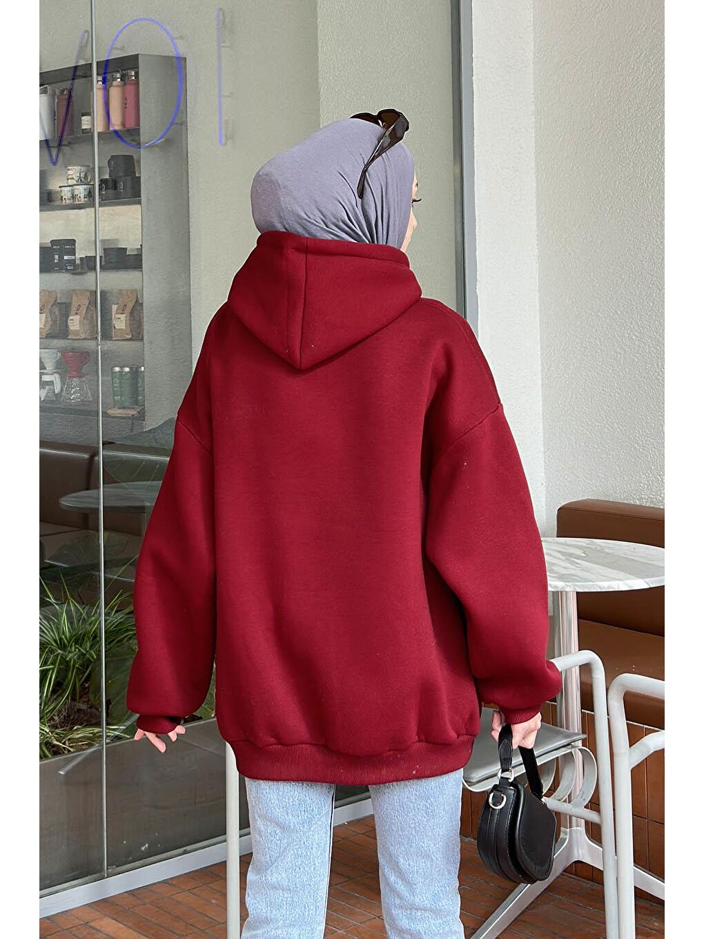 Kapüşonlu Salaş Sweatshirt Bordo-3