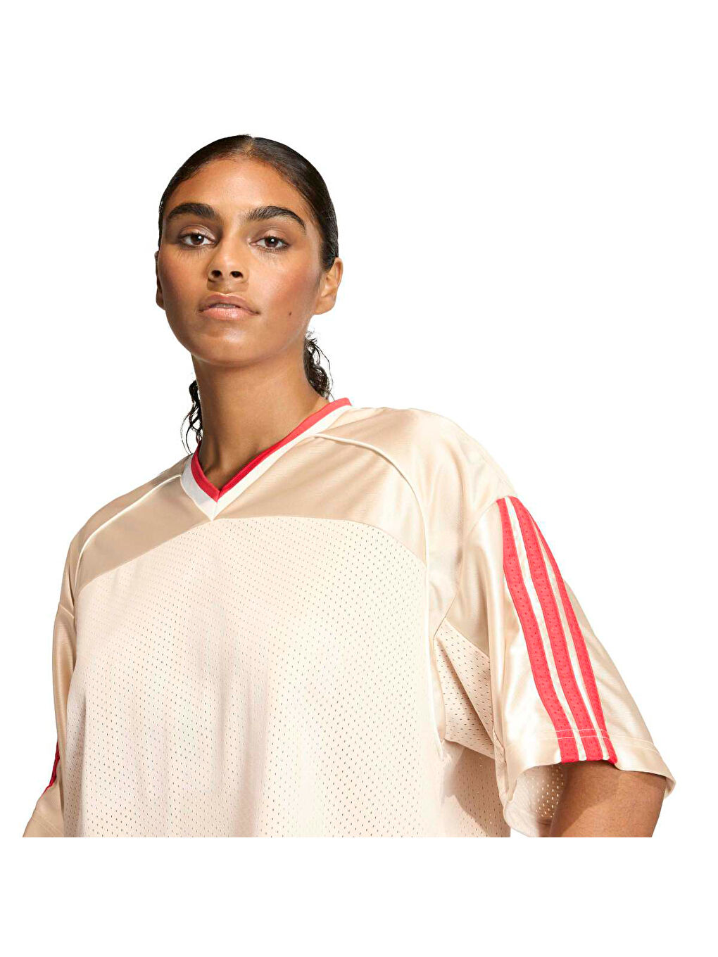 Stadium Kadın Ekru Yuvarlak Yaka File Tişört-1