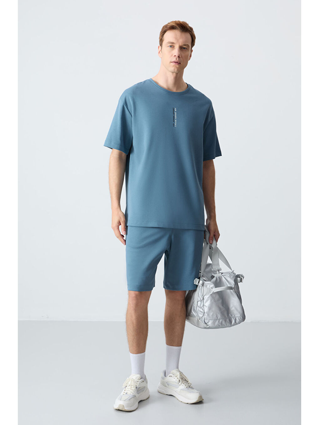 Orman Yeşili Pamuklu Kalın Yumuşak Dokulu Oversize Fit Basic Erkek Şort Takım - 85258