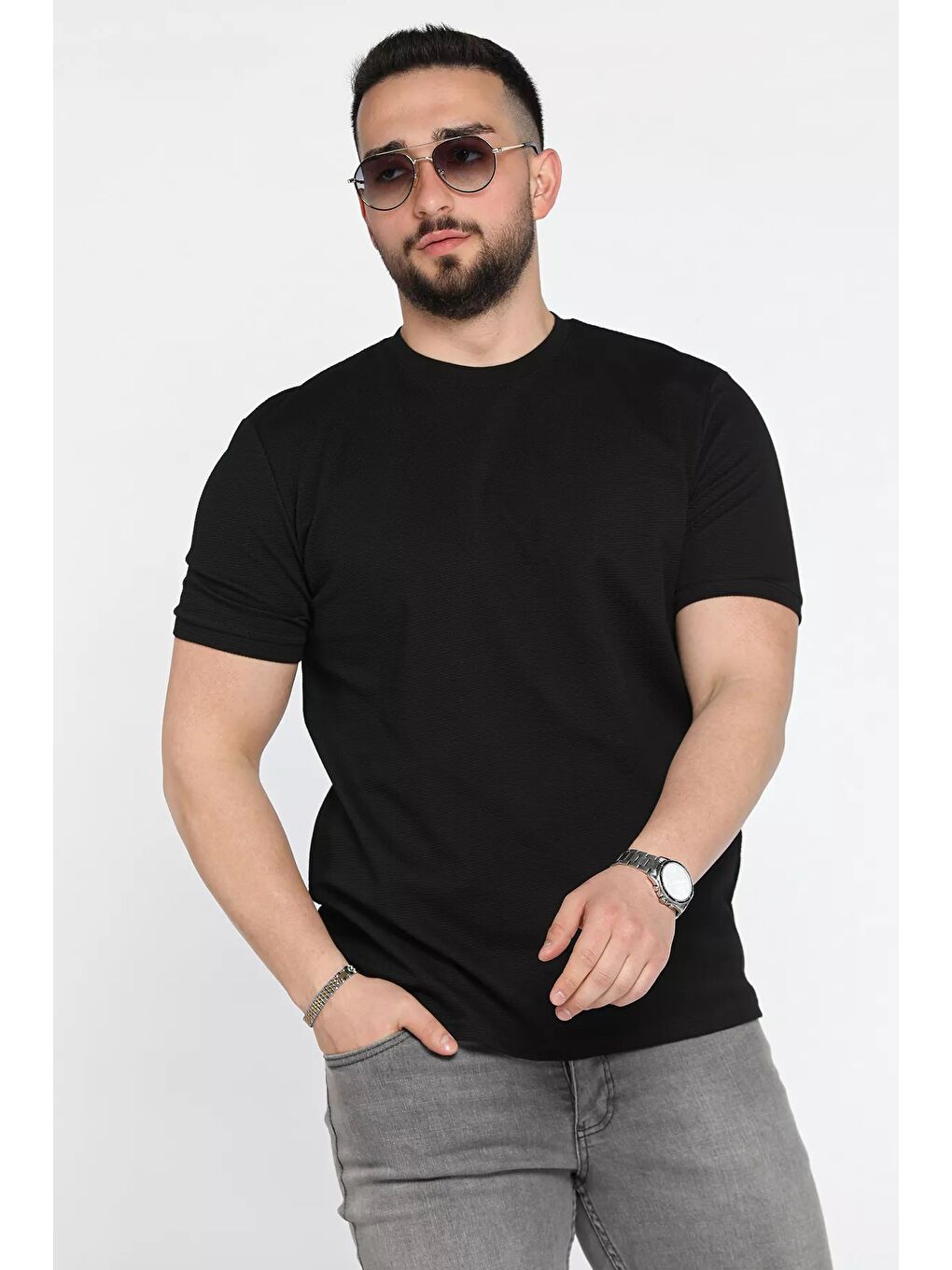 Siyah Bisiklet Yaka Erkek Tişört