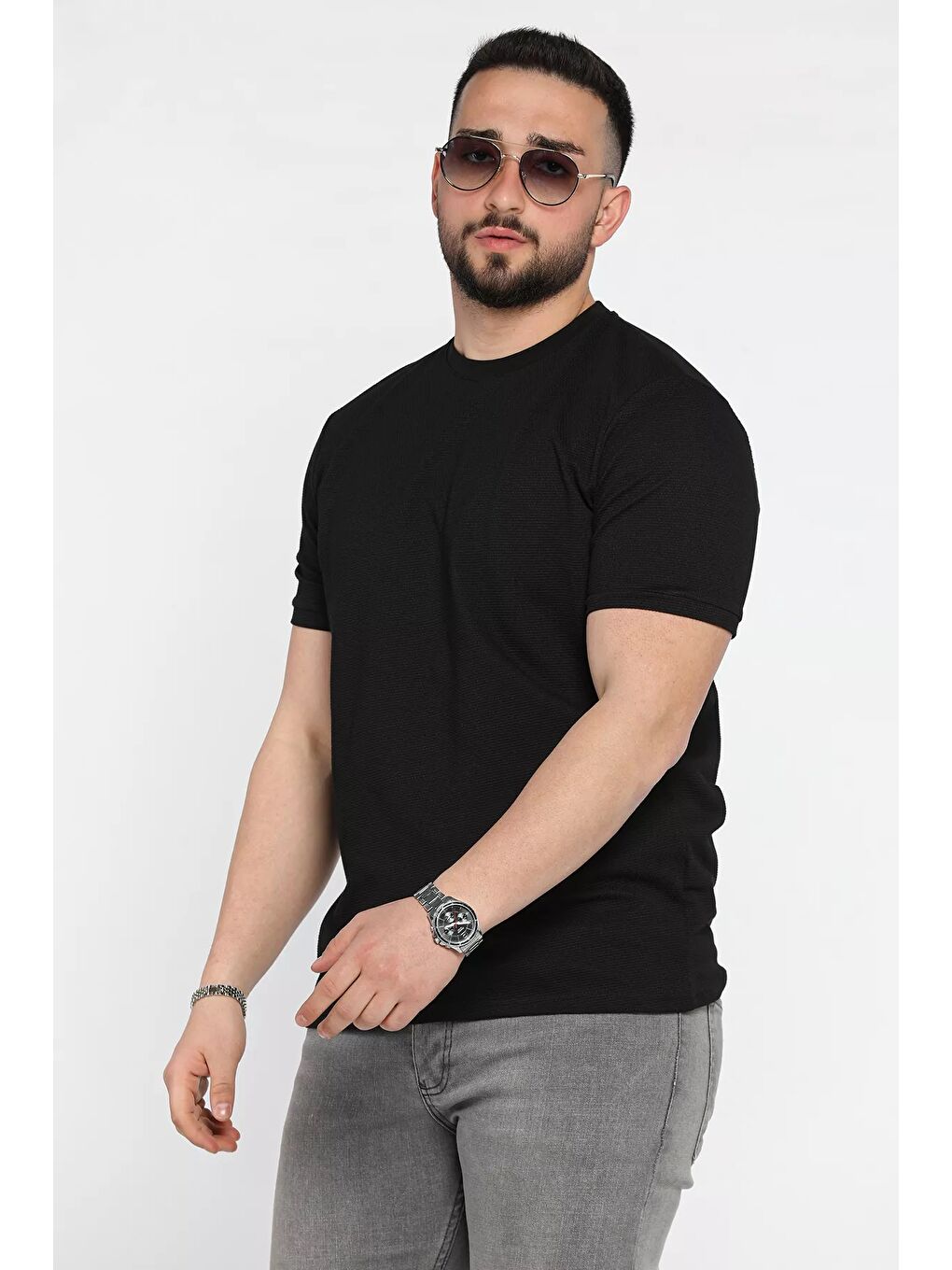 Siyah Bisiklet Yaka Erkek Tişört-1