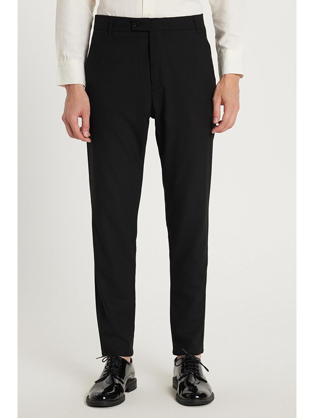 Erkek Slim Fit Dar Kesim Chino Yandan Cepli Pamuklu Siyah Pantolon