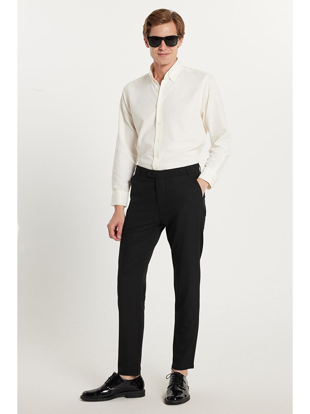 Erkek Slim Fit Dar Kesim Chino Yandan Cepli Pamuklu Siyah Pantolon-2