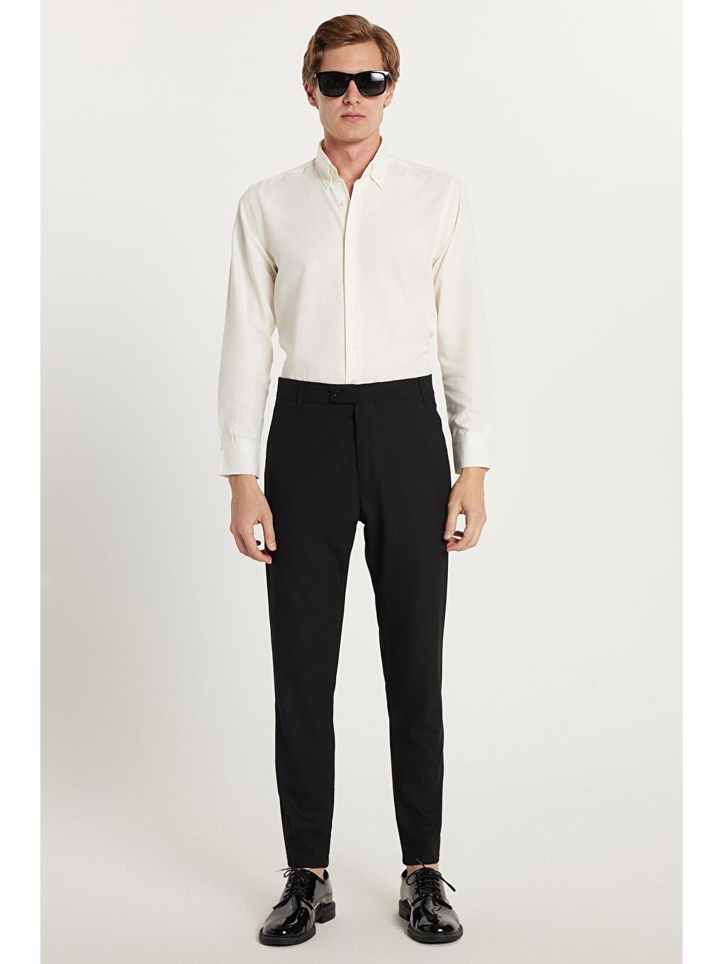 Erkek Slim Fit Dar Kesim Chino Yandan Cepli Pamuklu Siyah Pantolon-3