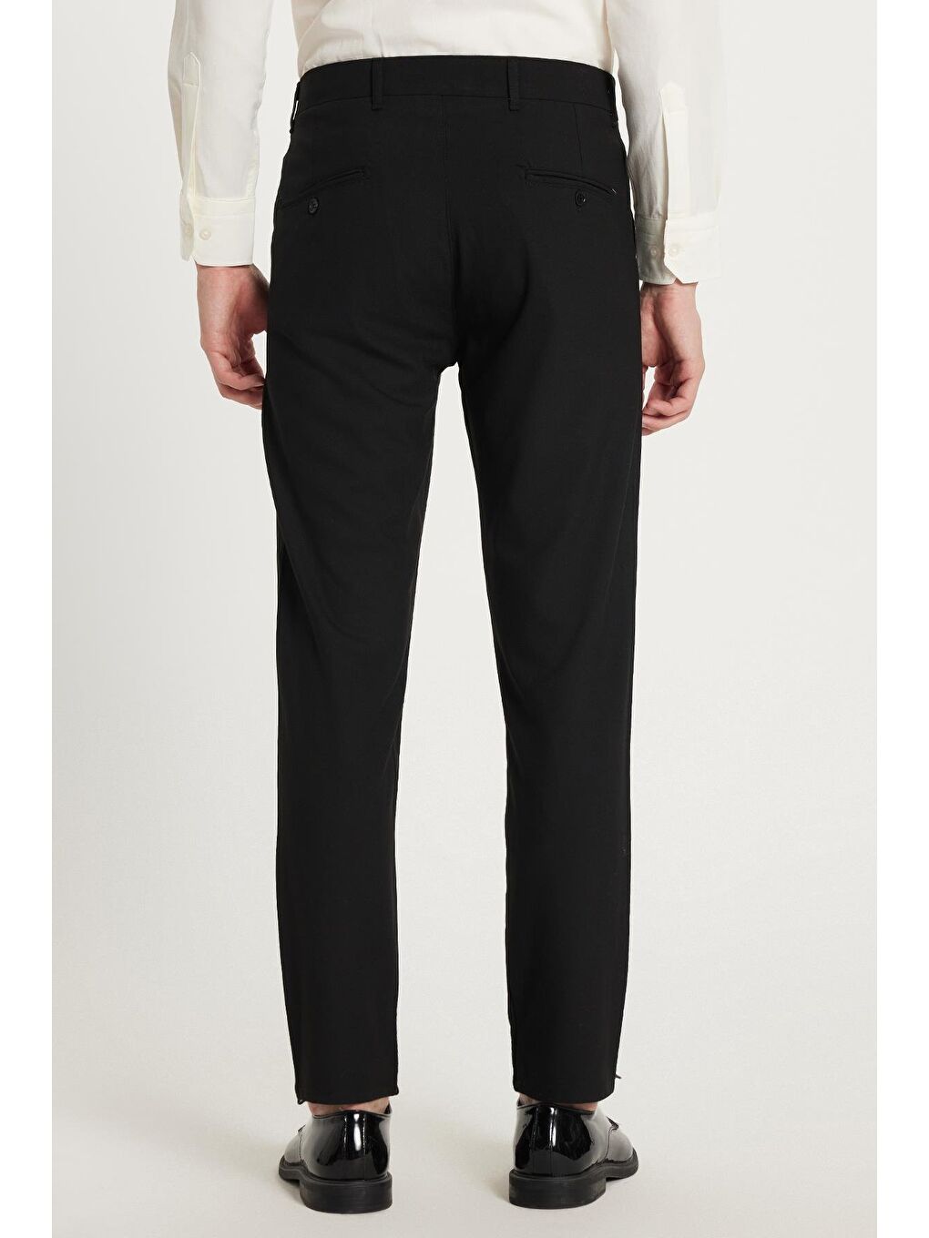 Erkek Slim Fit Dar Kesim Chino Yandan Cepli Pamuklu Siyah Pantolon-4