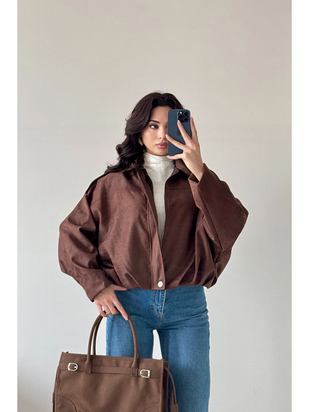 Kahverengi Kadın Kahve Süet Mont 0999-8504-1