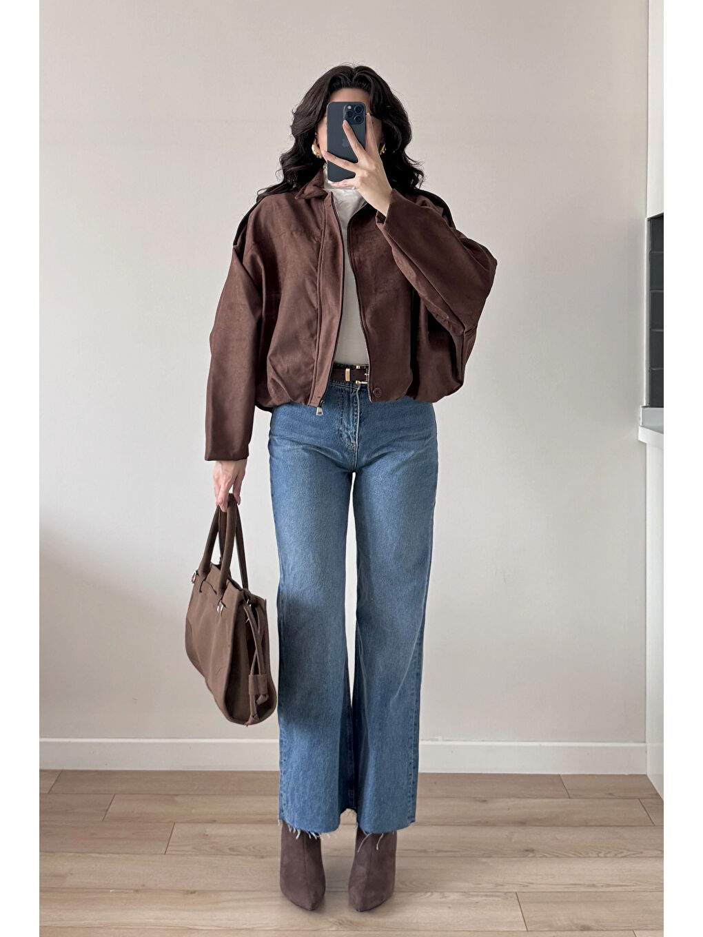 Kahverengi Kadın Kahve Süet Mont 0999-8504-2