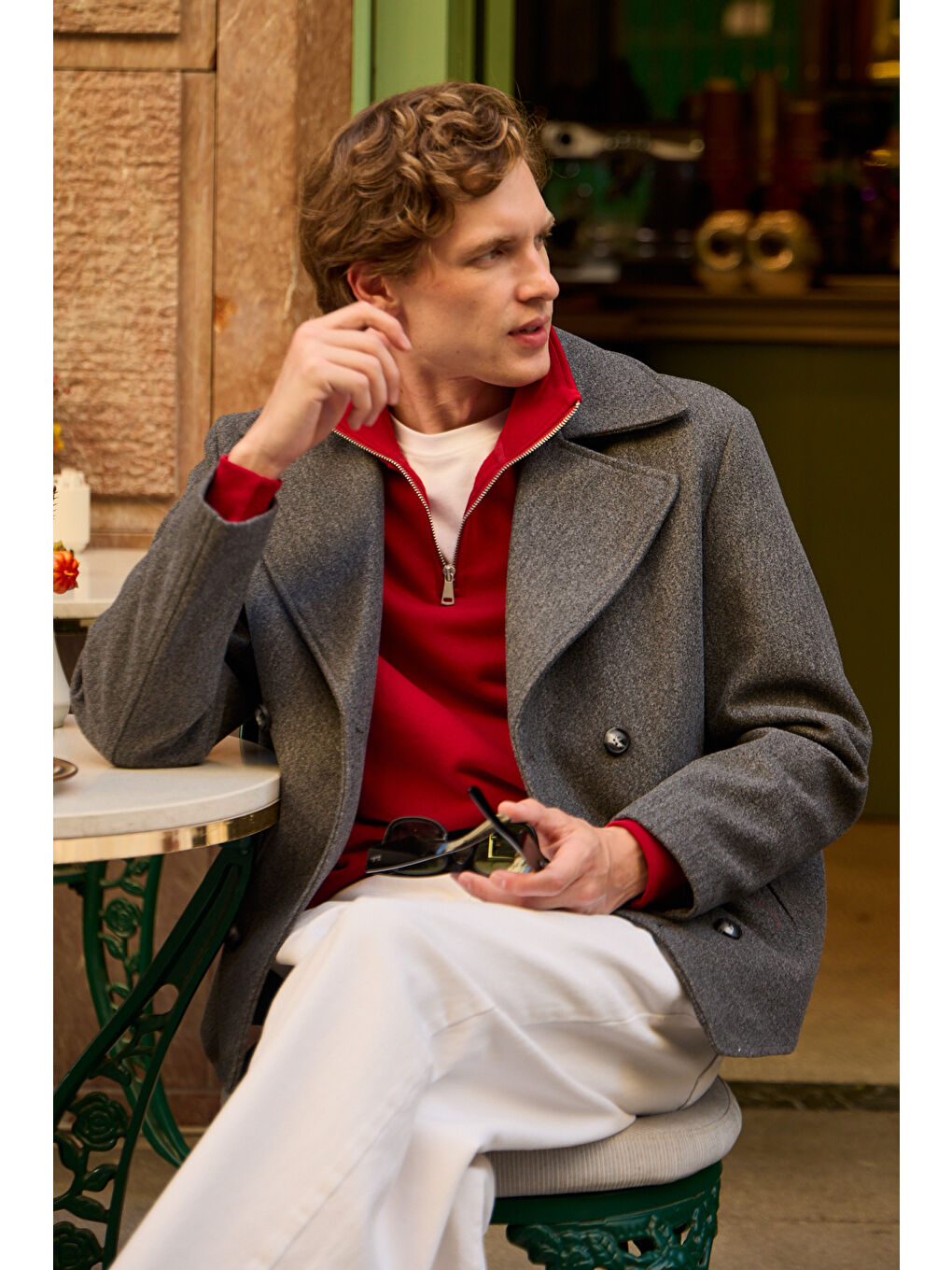 Erkek Kruvaze Kaşe Mont Ceket Gri-1