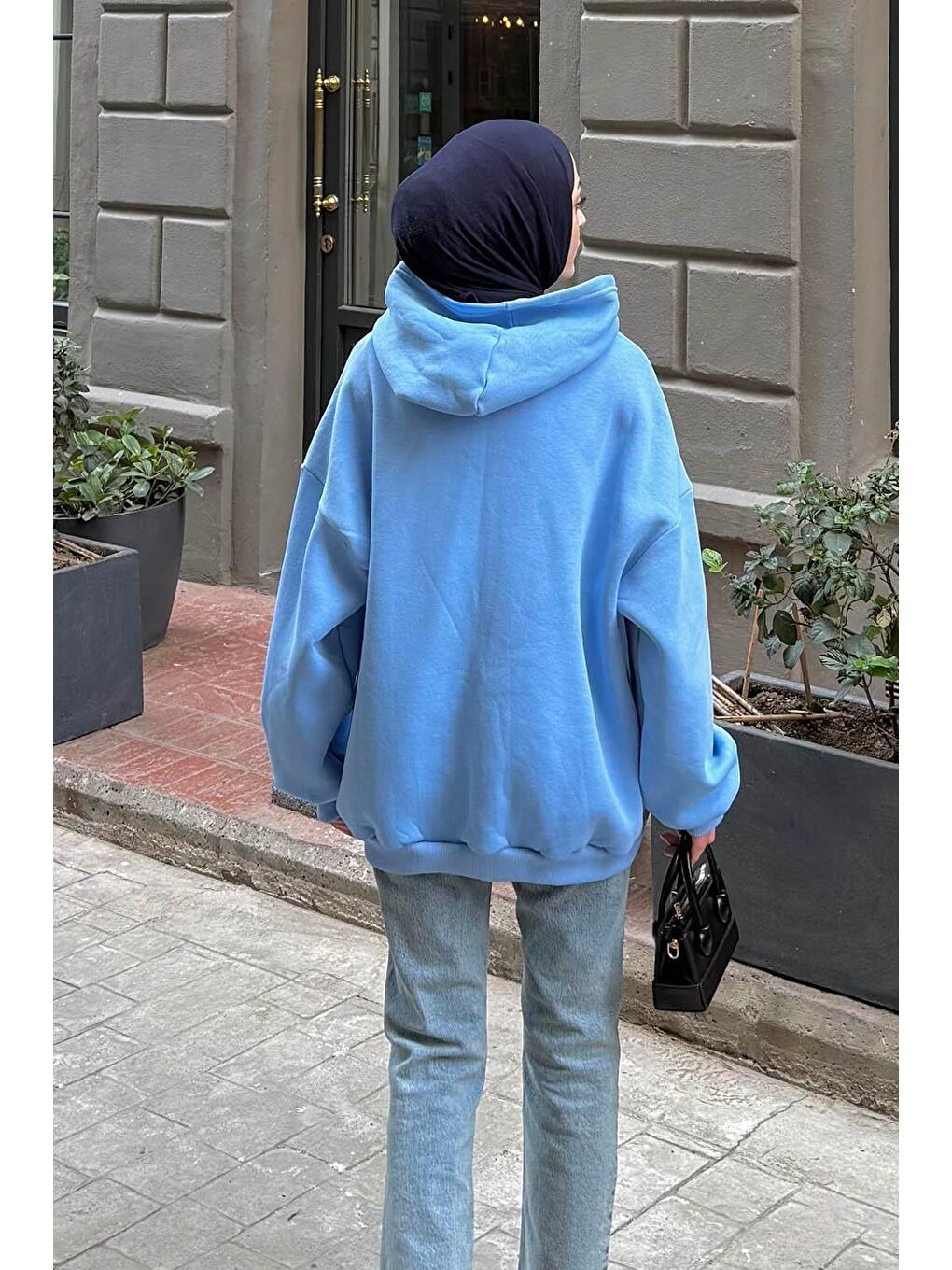 Kapüşonlu Oversize Yan Cepli Sweat Bebe Mavisi-3