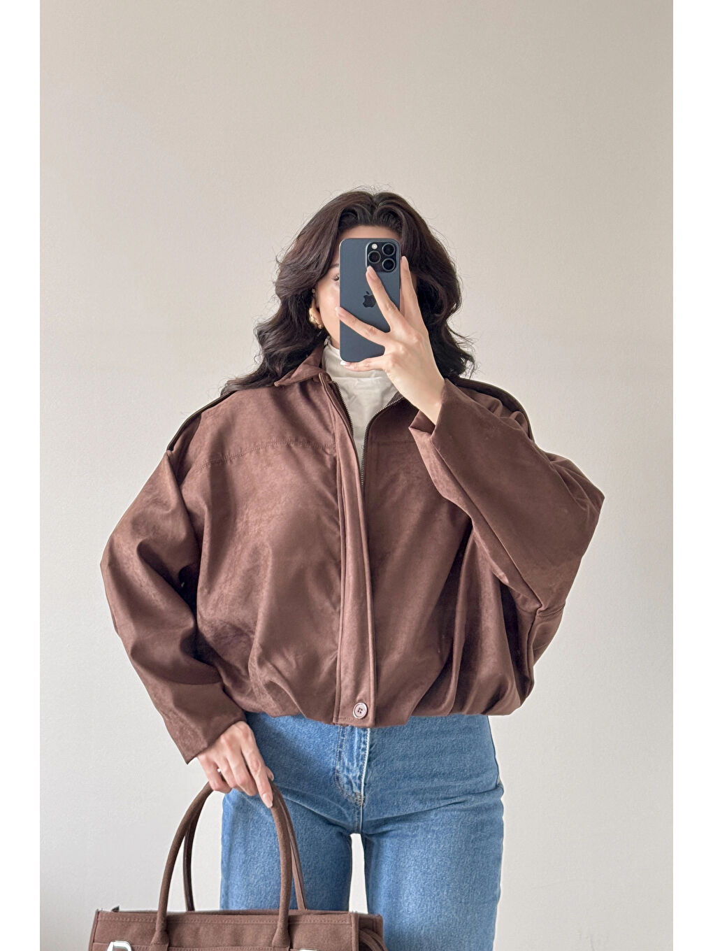 Kahverengi Kadın Kahve Süet Mont 0999-8504-4