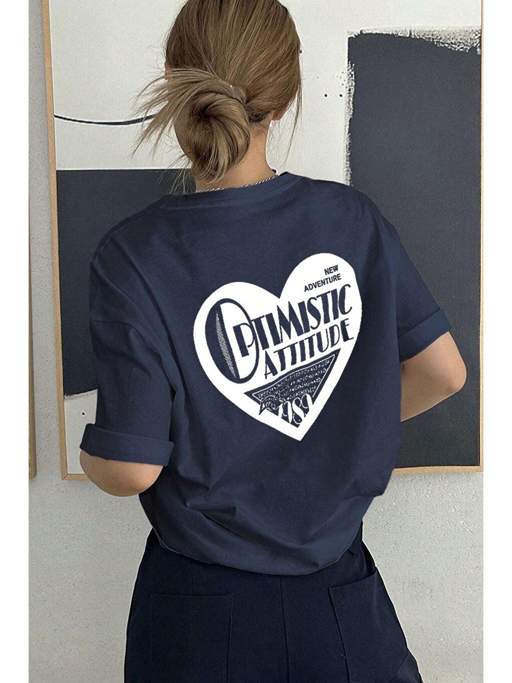 uyguntarz Lacivert Unisex Optimistic Baskılı Tasarım Tshirt - 1