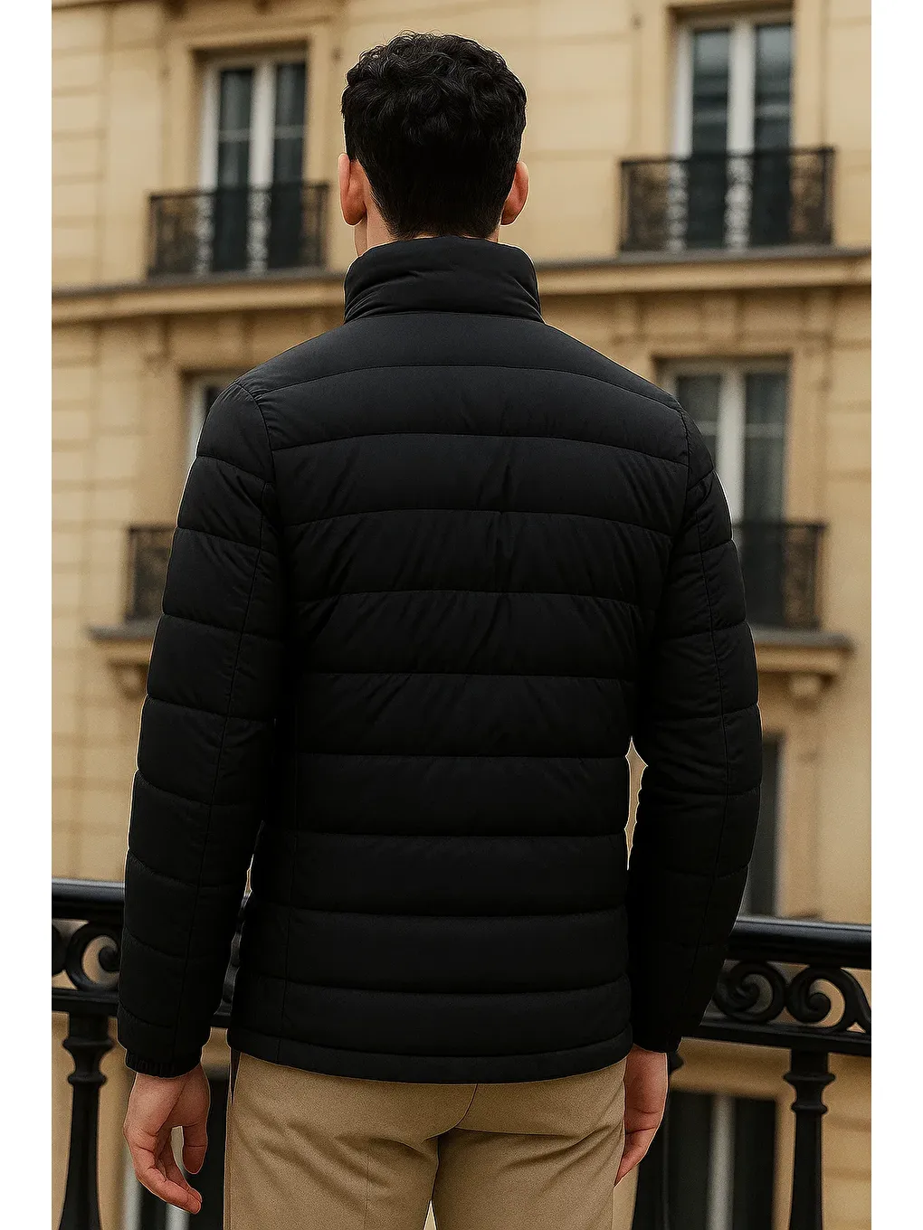 Erkek Trend Basic Dik Yaka Kışlık Siyah Şişme Mont-4