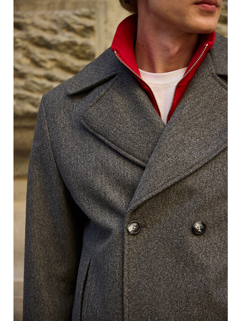 Erkek Kruvaze Kaşe Mont Ceket Gri-3