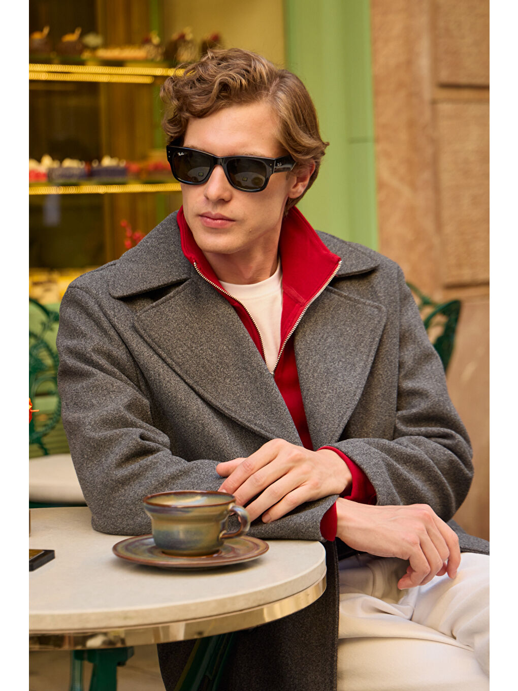 Erkek Kruvaze Kaşe Mont Ceket Gri-4