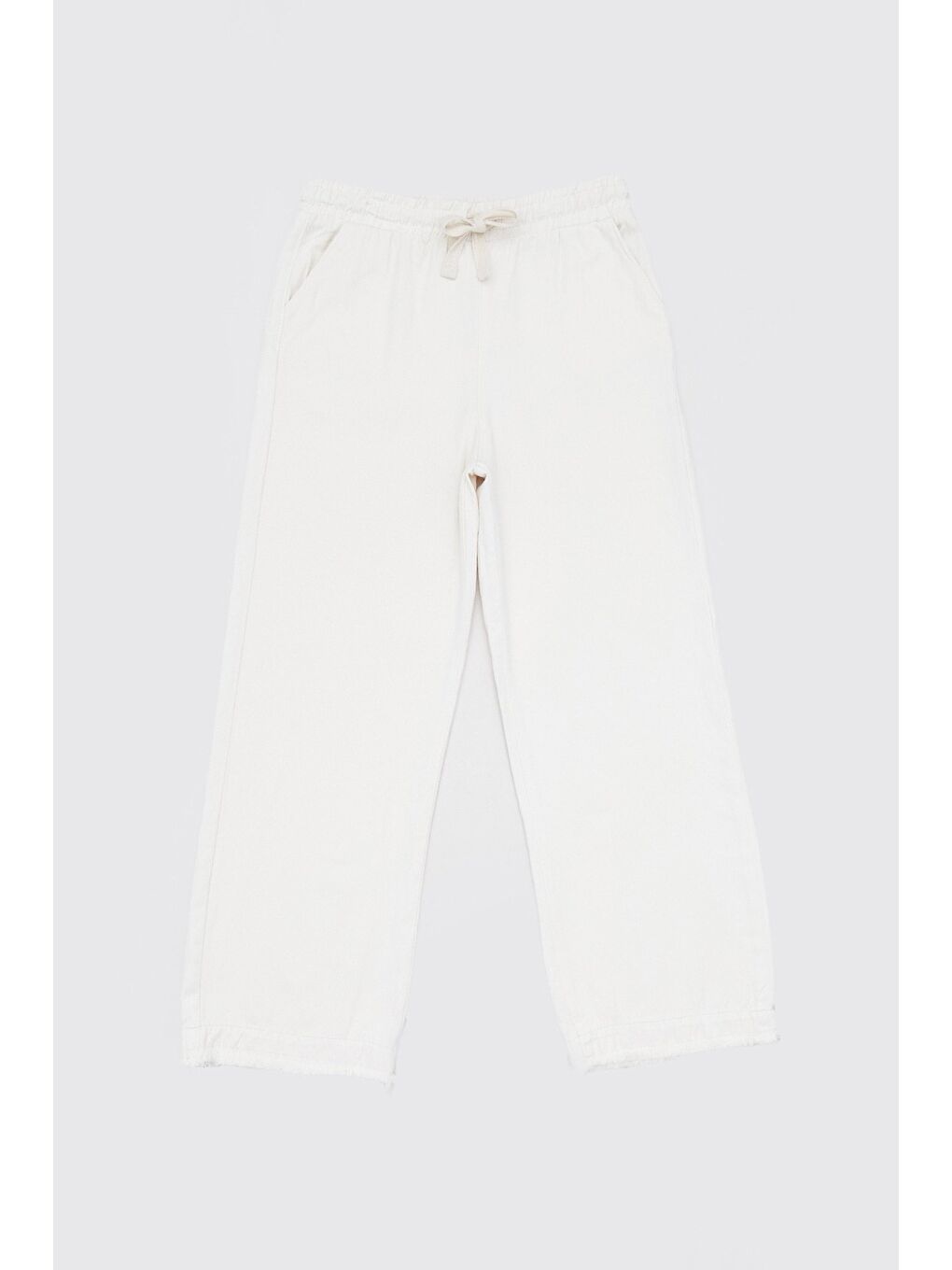 Bej Beli Lastikli Bağlamalı Paçası Püsküllü Kız Çocuk Pantolon