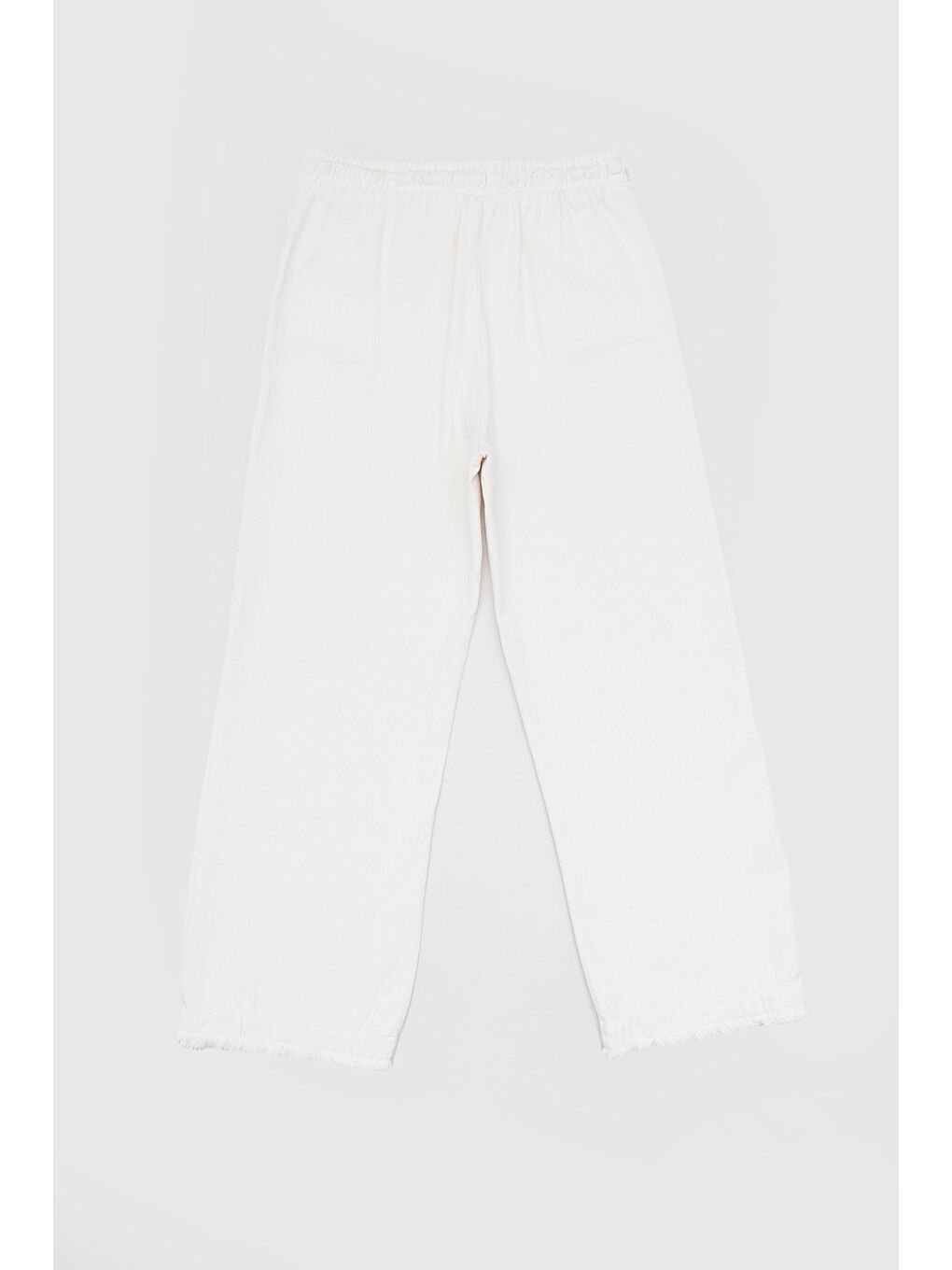 Bej Beli Lastikli Bağlamalı Paçası Püsküllü Kız Çocuk Pantolon-1