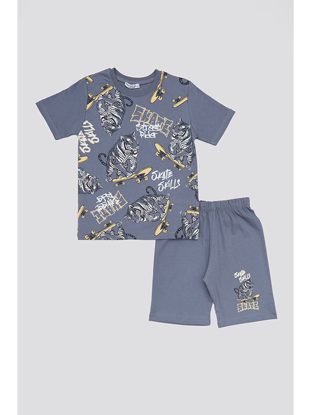 Antrasit Kaplan Baskılı Şortlu 2 Li Erkek Çocuk Takım