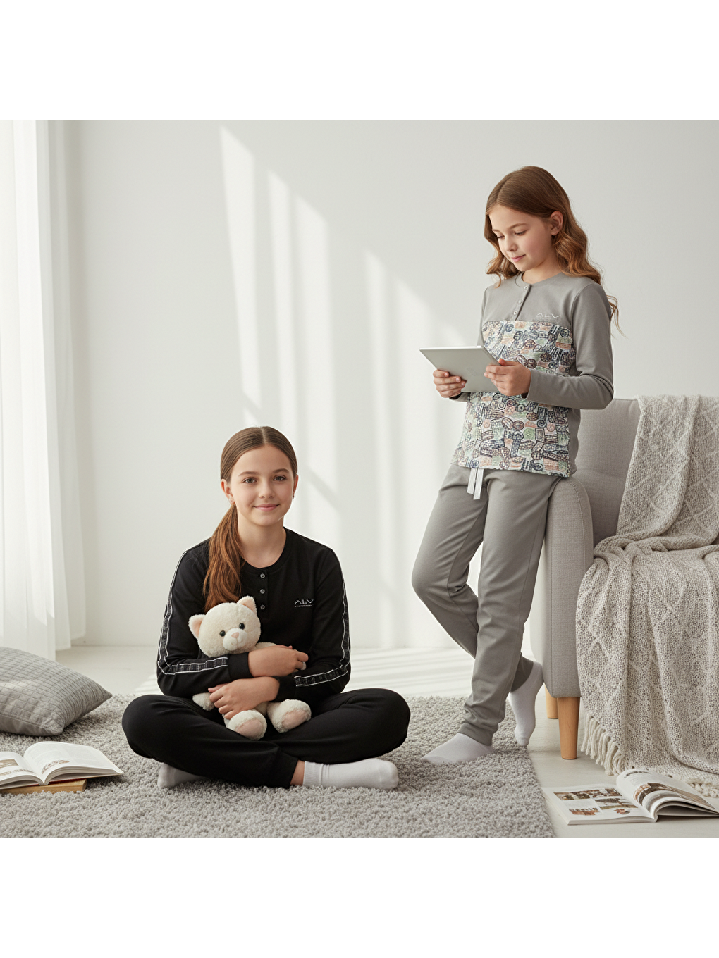 Karışık Genç Kadın Pamuklu 2 Adet 2'Li Pijama Takımı Al507 V1, Al501 V1 Bb2453-1