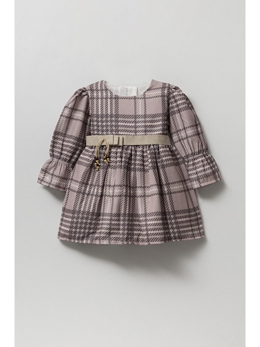 Kahverengi Kemer Detaylu Pötikare Astarlı Pamuklu Elbise