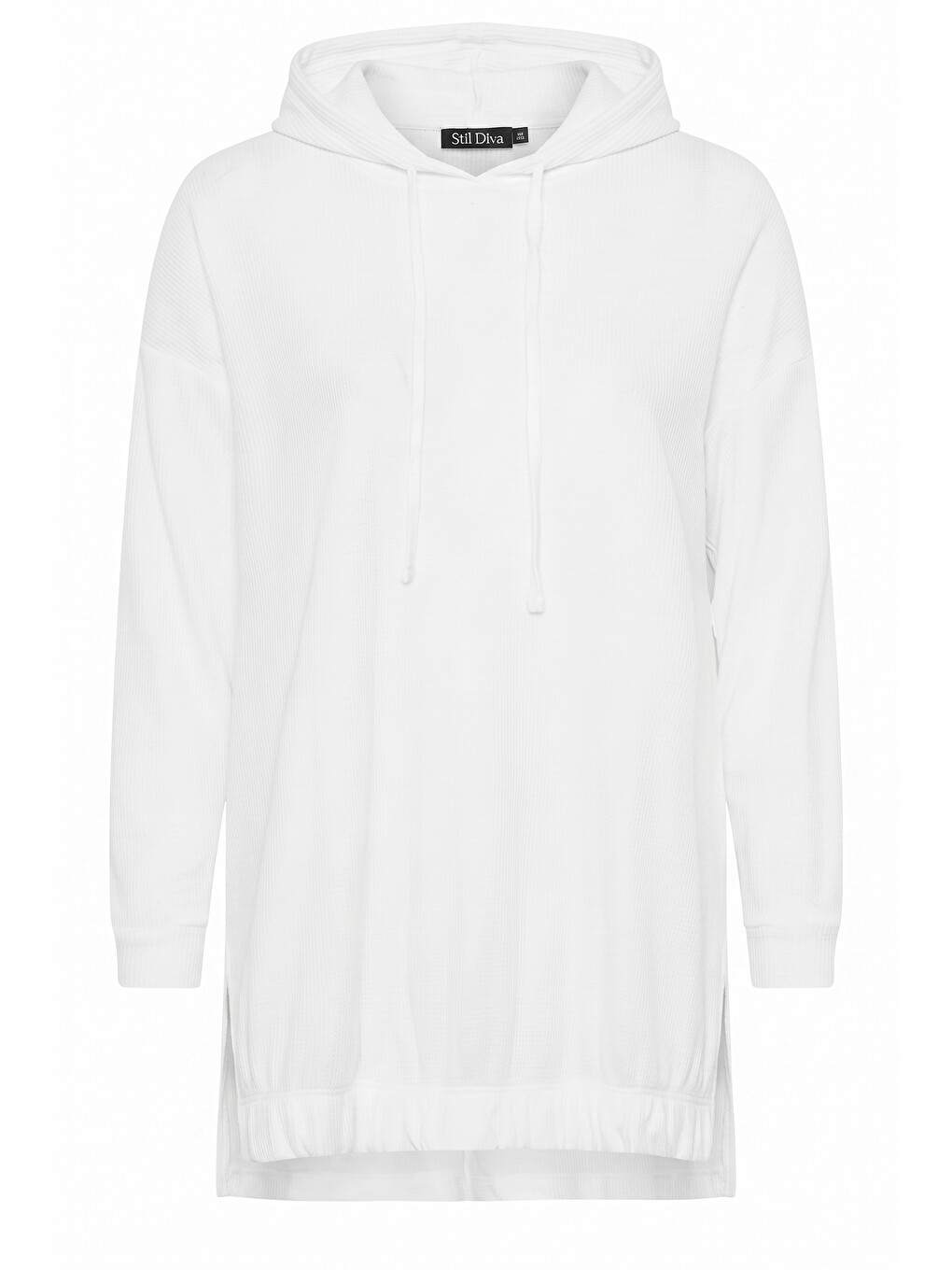 Beyaz Fitilli Kumaş Kapüşonlu Sweatshirt-5