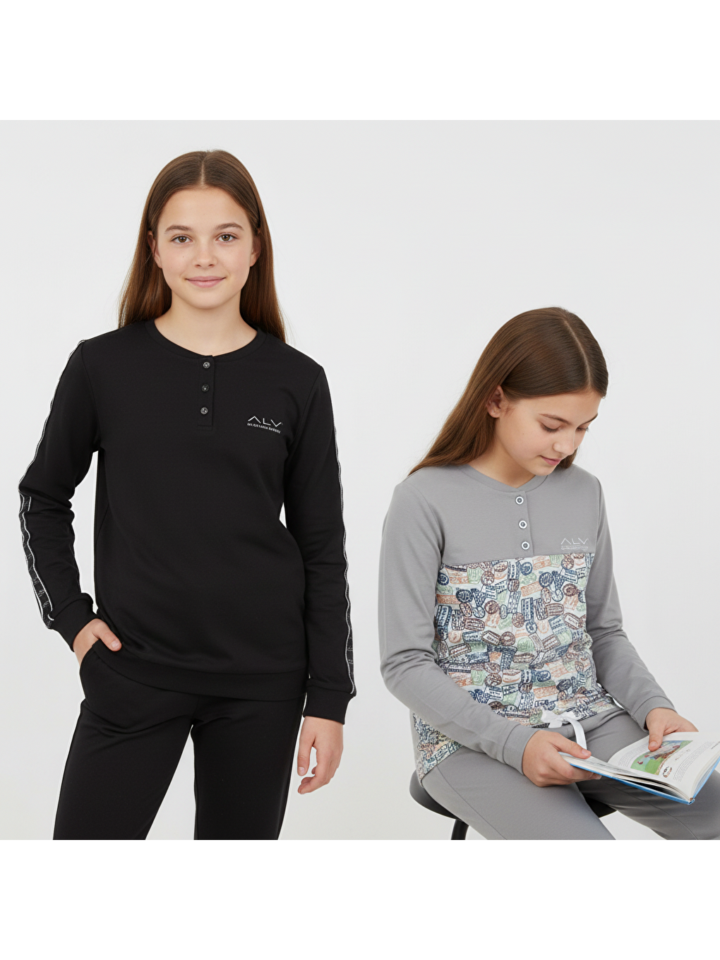 Karışık Genç Kadın Pamuklu 2 Adet 2'Li Pijama Takımı Al507 V1, Al501 V1 Bb2453-2