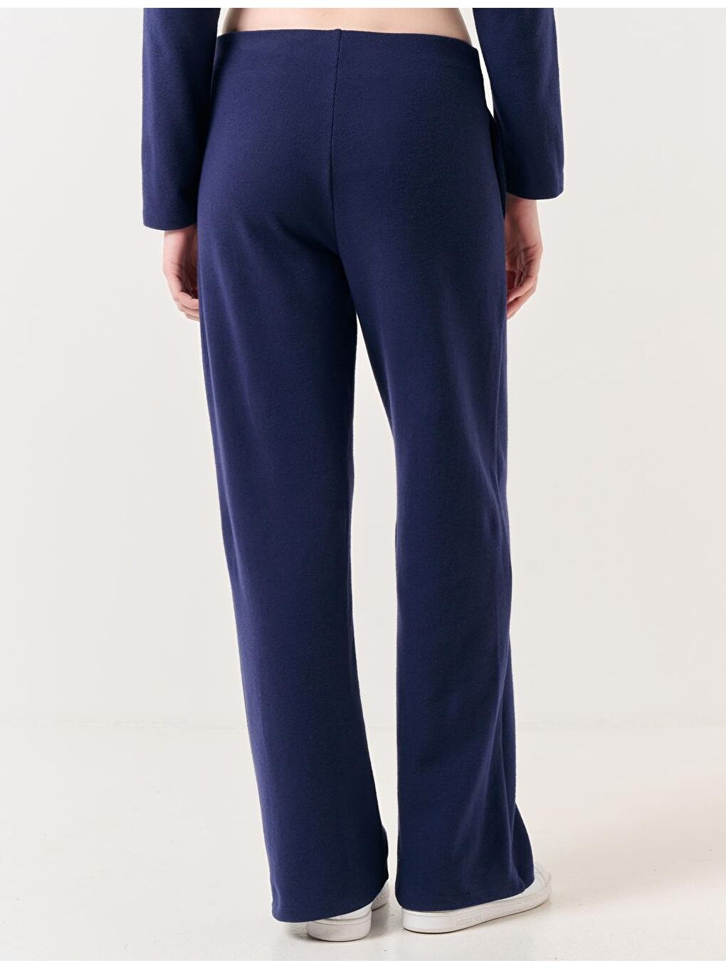 Lacivert Bol Paça Yüksek Bel Rahat Örme Pantolon-5