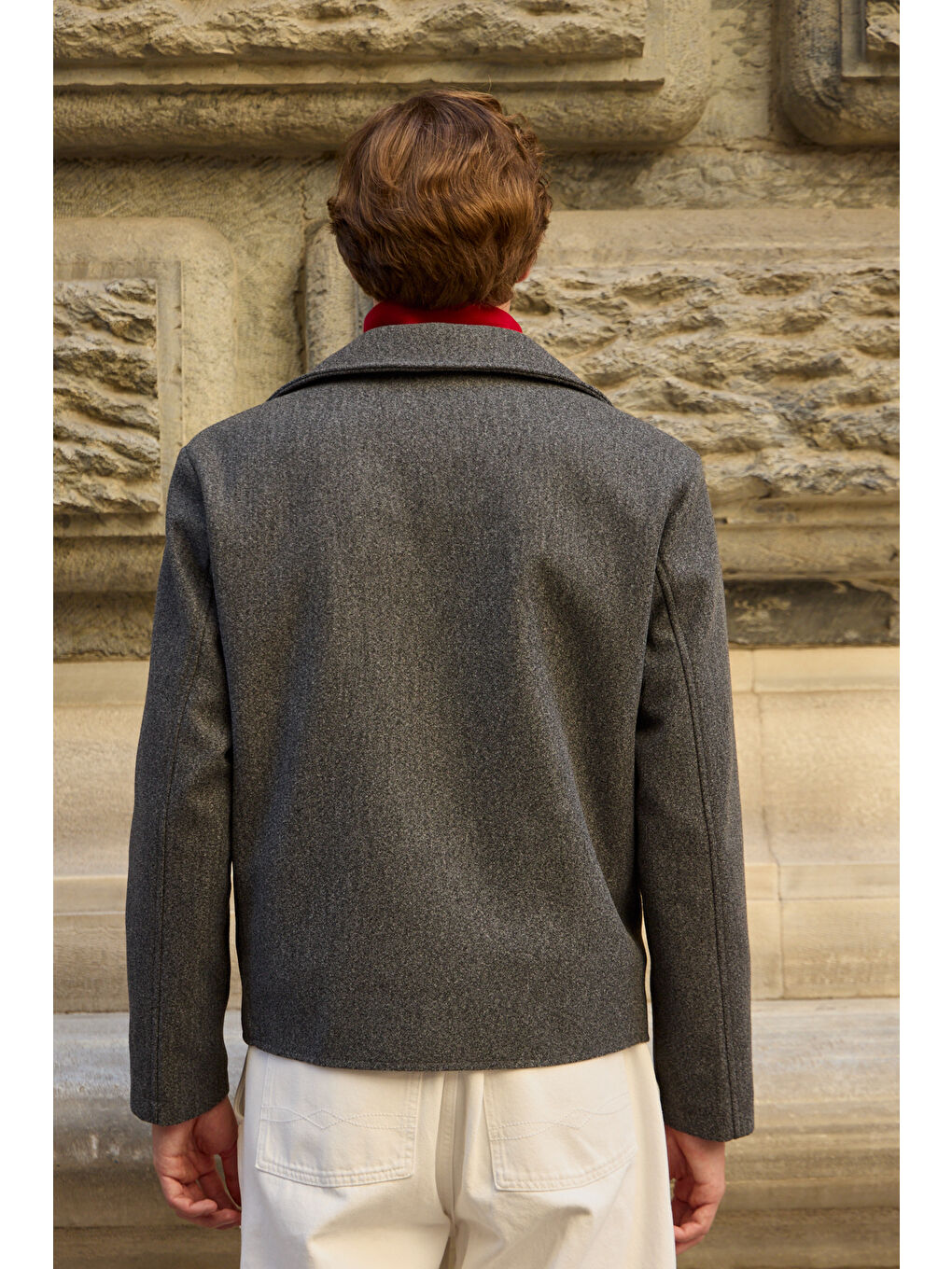 Erkek Kruvaze Kaşe Mont Ceket Gri-7