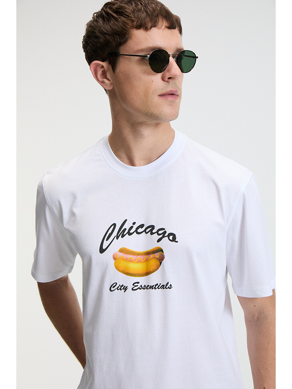 Crısp Erkek Oversize %100 Pamuk Baskılı Yuvarlak Yaka Beyaz T-shirt-1