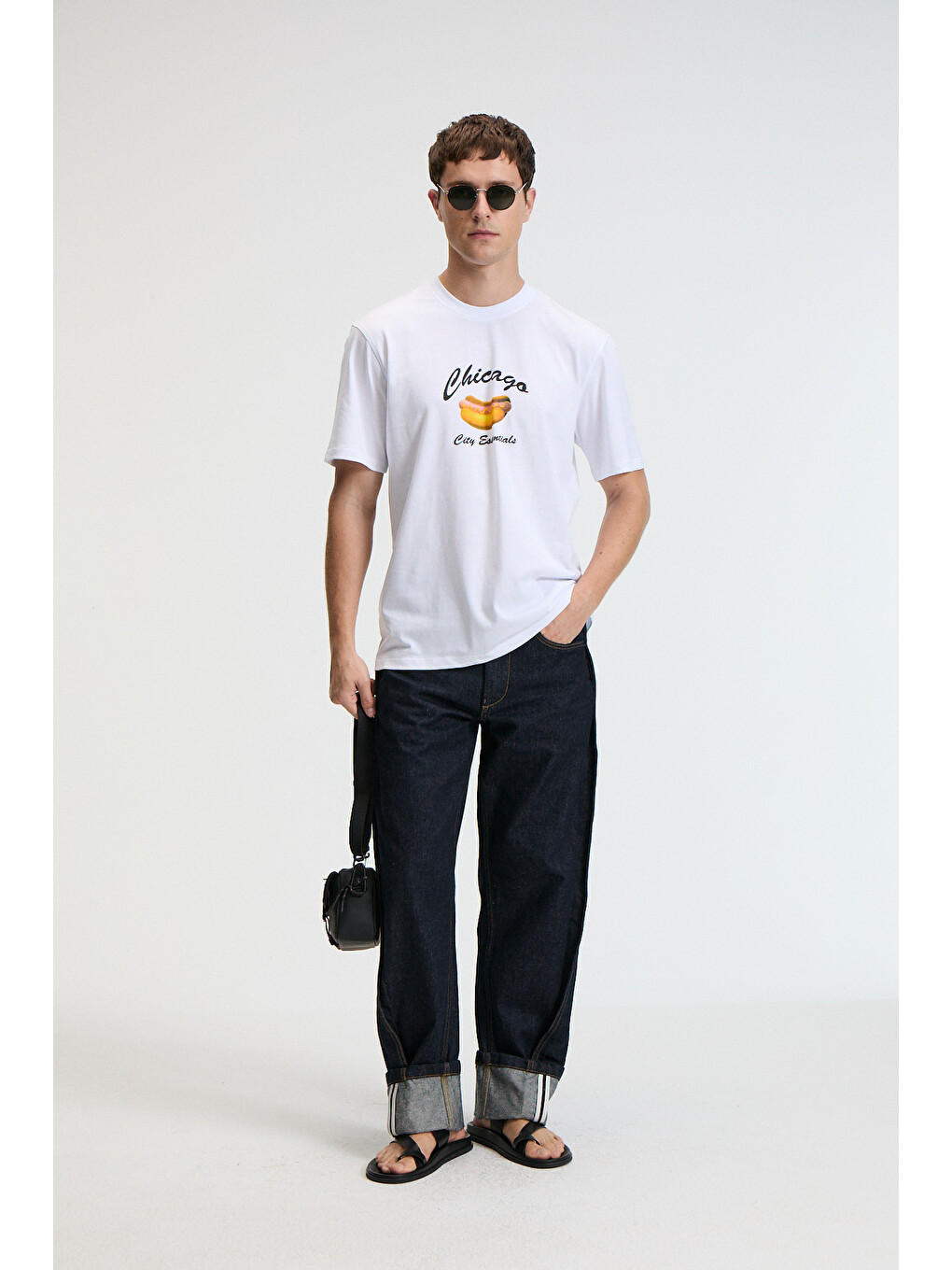 Crısp Erkek Oversize %100 Pamuk Baskılı Yuvarlak Yaka Beyaz T-shirt-2