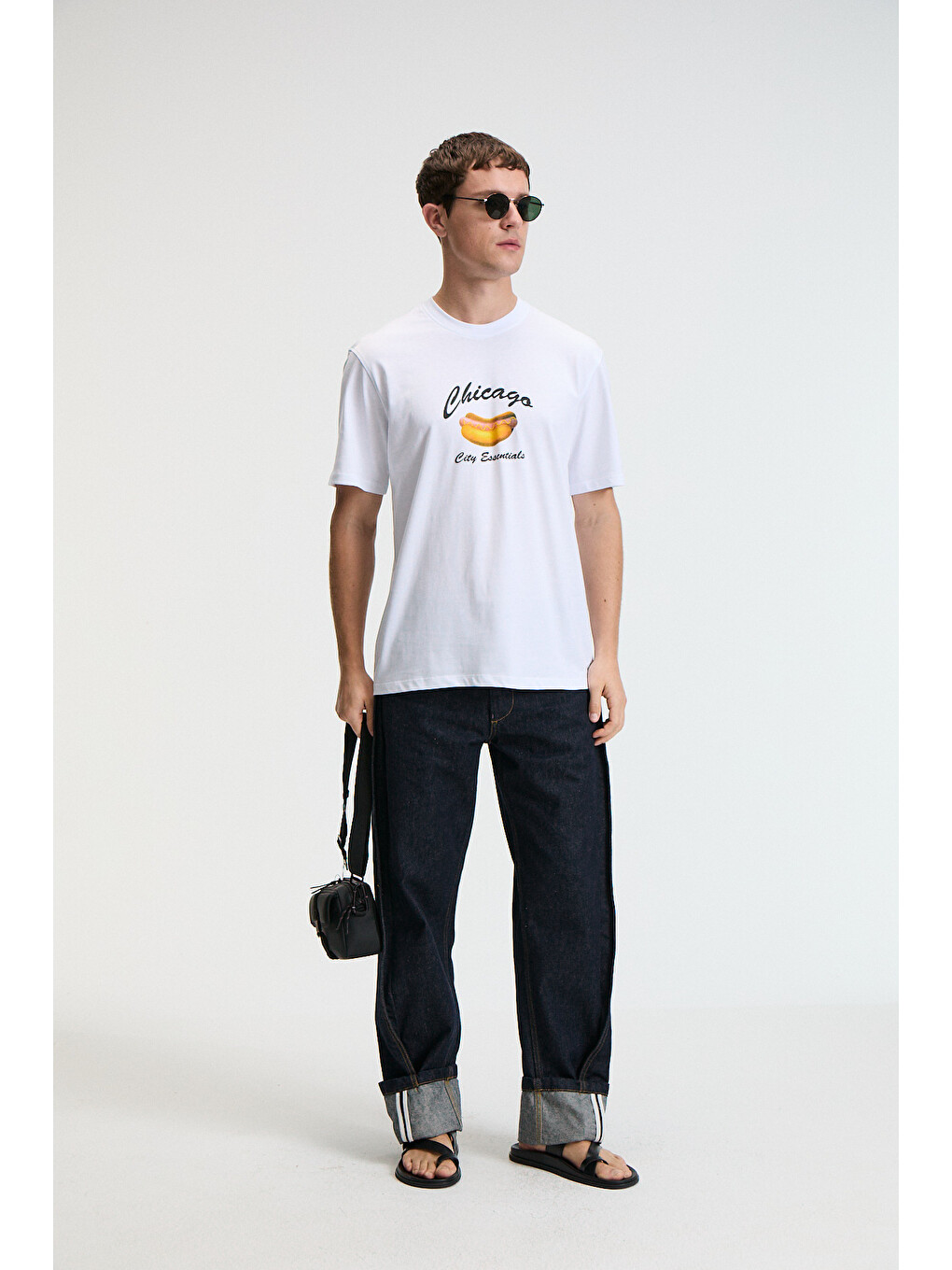 Crısp Erkek Oversize %100 Pamuk Baskılı Yuvarlak Yaka Beyaz T-shirt-3