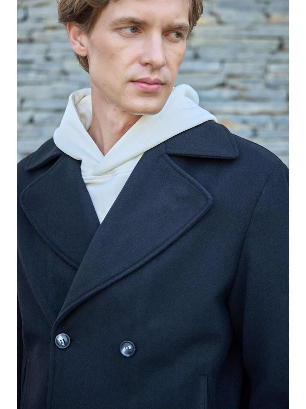 Erkek Kruvaze Kaşe Mont Ceket Siyah-2