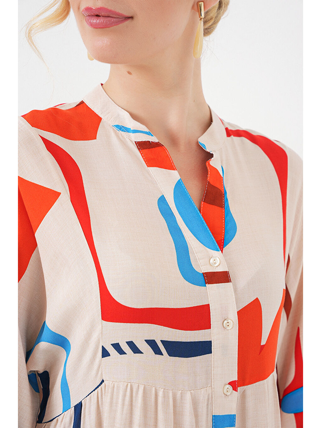 Kadın Desenli Uzun Tesettür Elbise 2585 - Turuncu-4