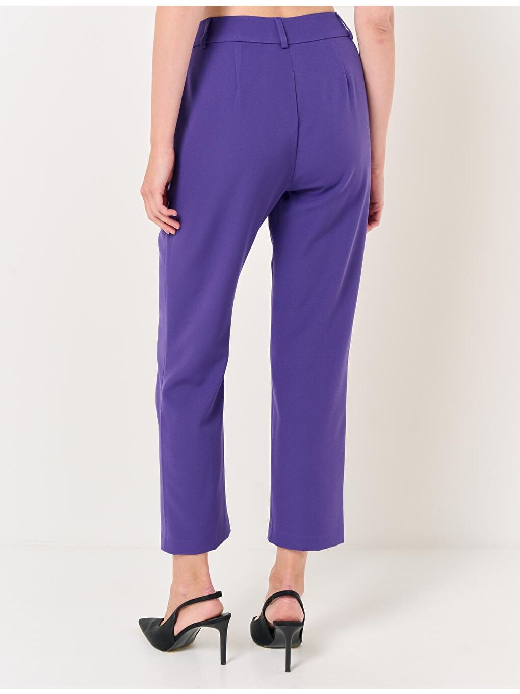 Mor Yüksek Bel Kumaş Pantolon-5