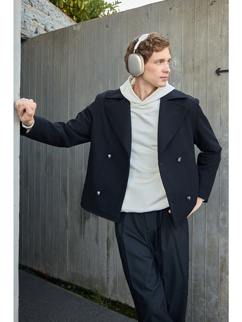 Erkek Kruvaze Kaşe Mont Ceket Siyah-3