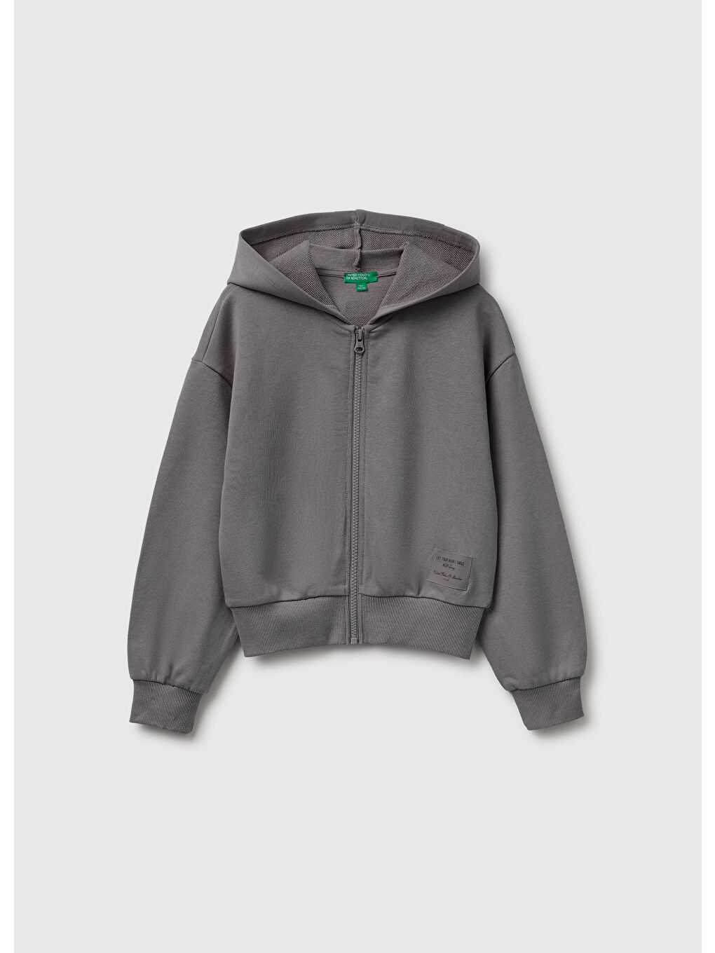 Kız Çocuk Koyu Gri Ribanalı Kapüşonlu Fermuarlı Sweatshirt