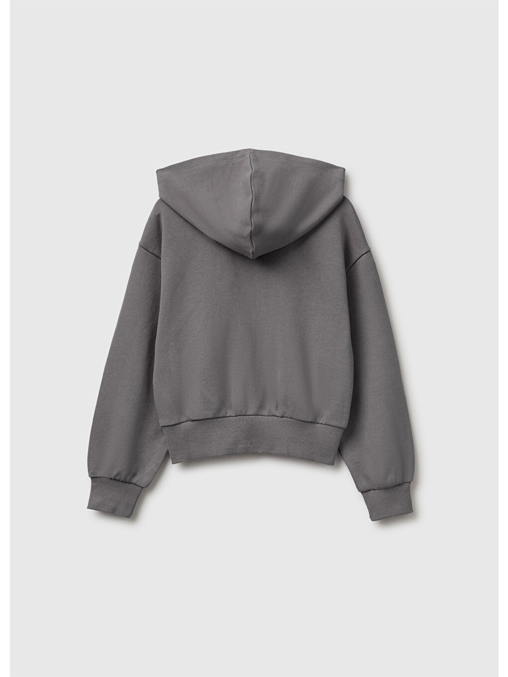 Kız Çocuk Koyu Gri Ribanalı Kapüşonlu Fermuarlı Sweatshirt-1