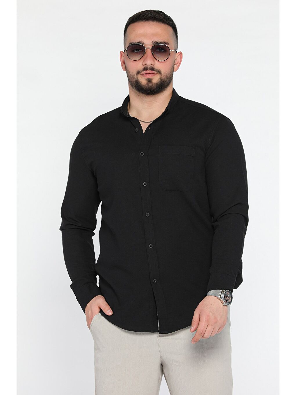 Siyah Tek Cepli Uzun Kol Erkek Gömlek