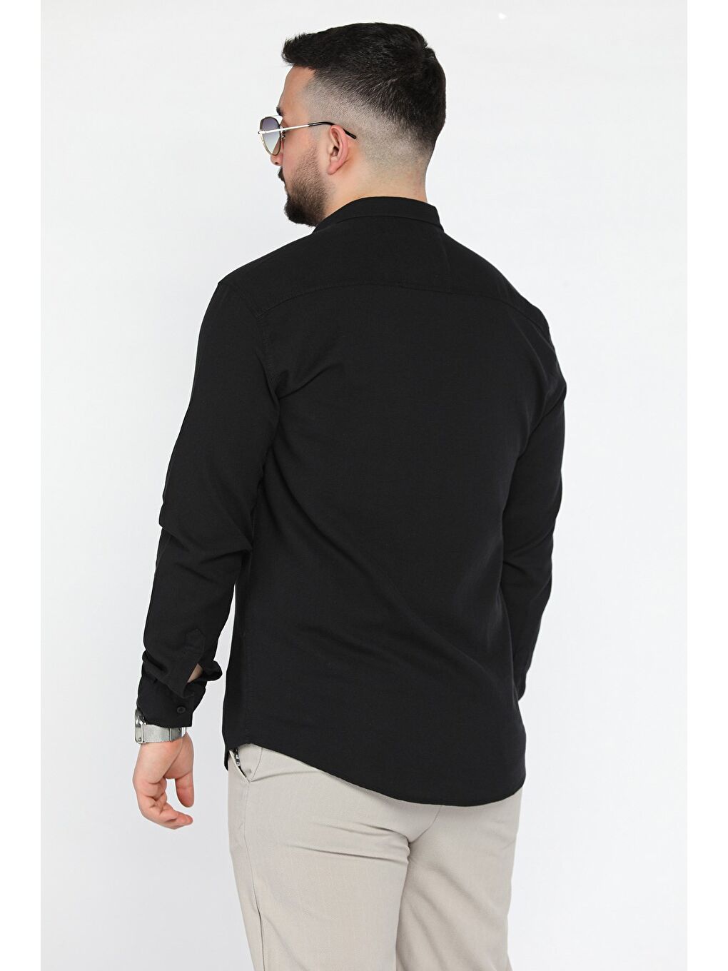 Siyah Tek Cepli Uzun Kol Erkek Gömlek-2