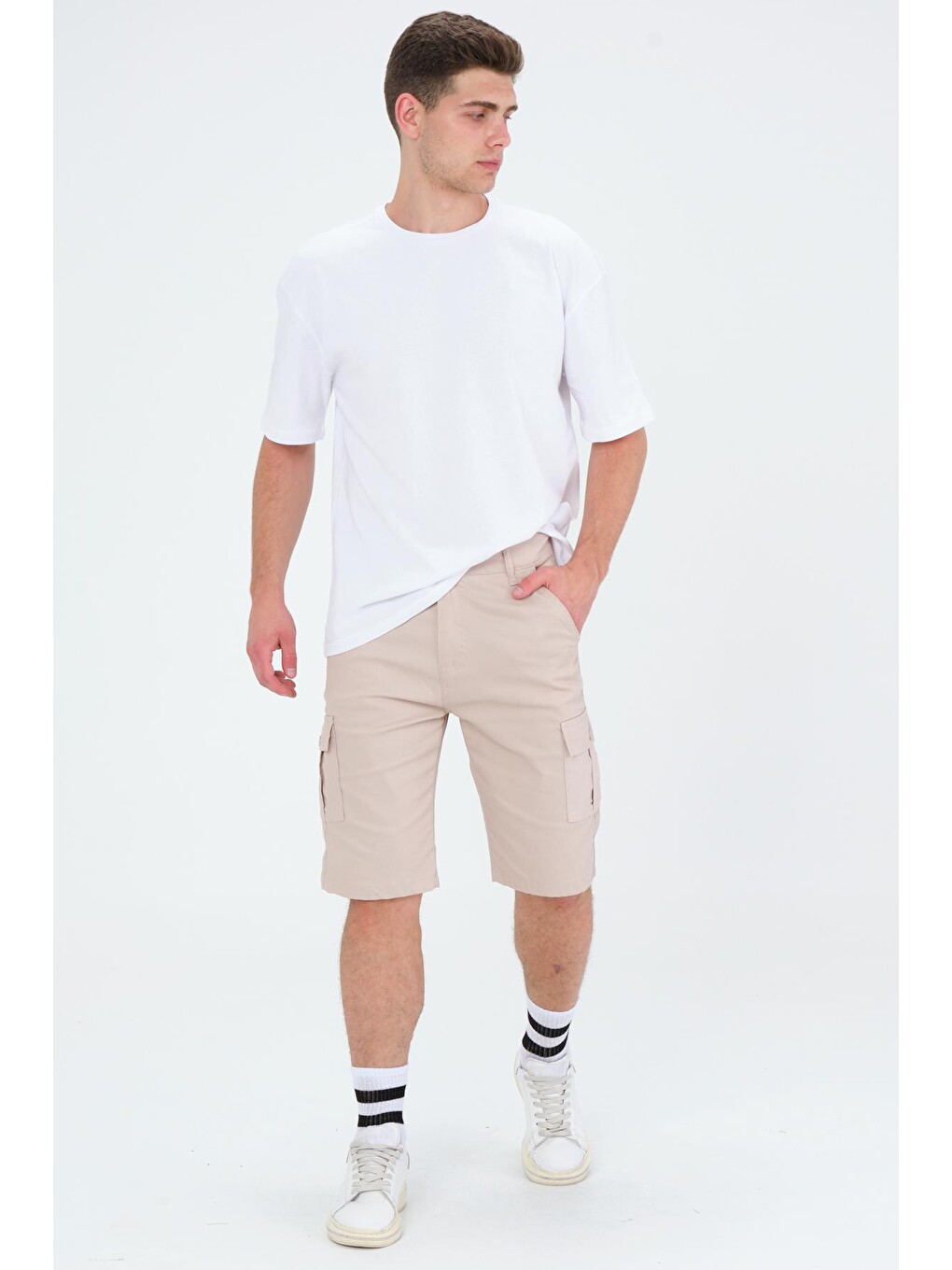Beyaz Oversize Fit Pamuklu Kısa Kollu Basic Uniseks Bisiklet Yaka Unisex Tişört-2