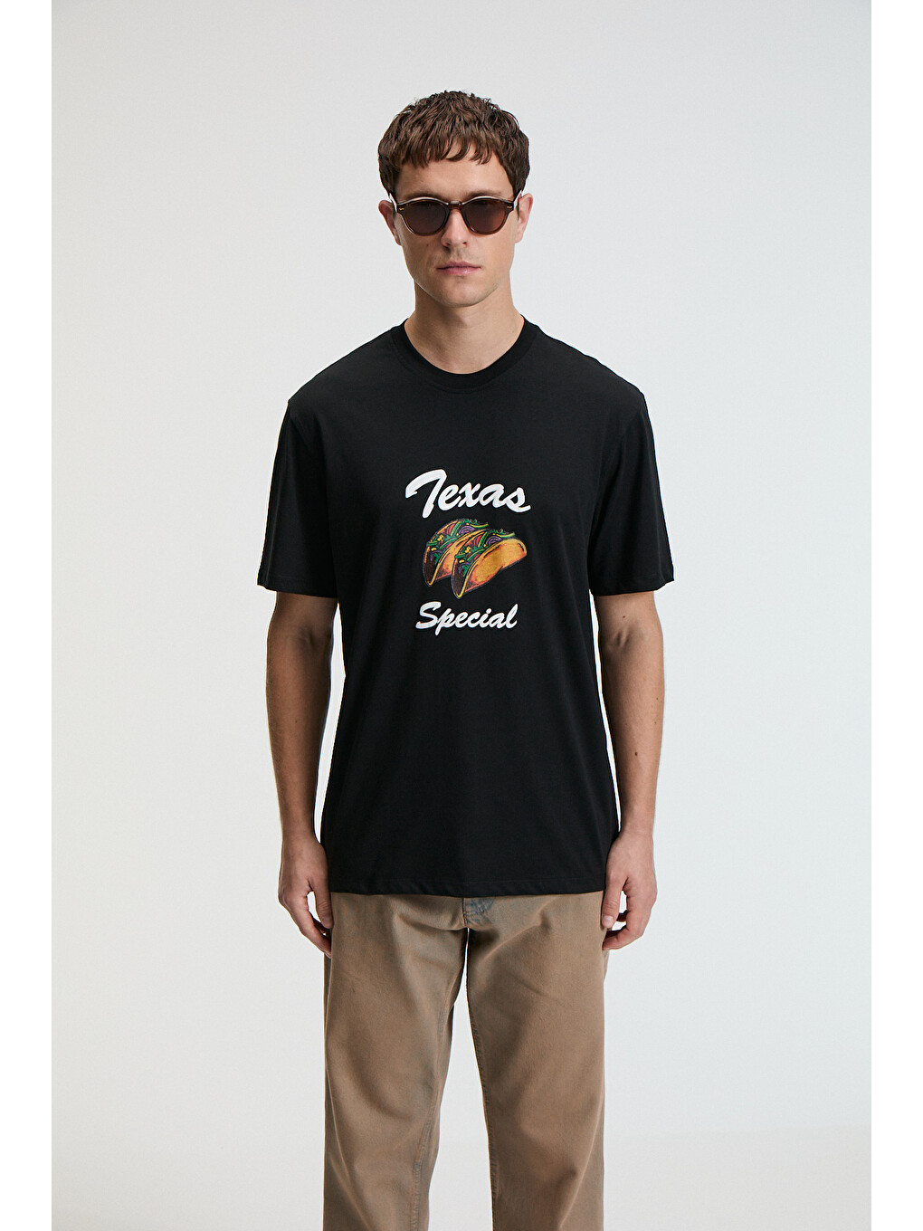 Crısp Erkek Oversize %100 Pamuk Baskılı Yuvarlak Yaka Siyah T-shirt-2