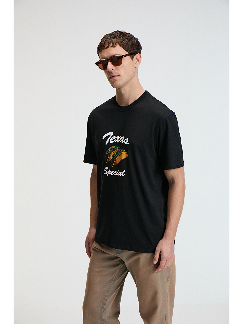 Crısp Erkek Oversize %100 Pamuk Baskılı Yuvarlak Yaka Siyah T-shirt-3